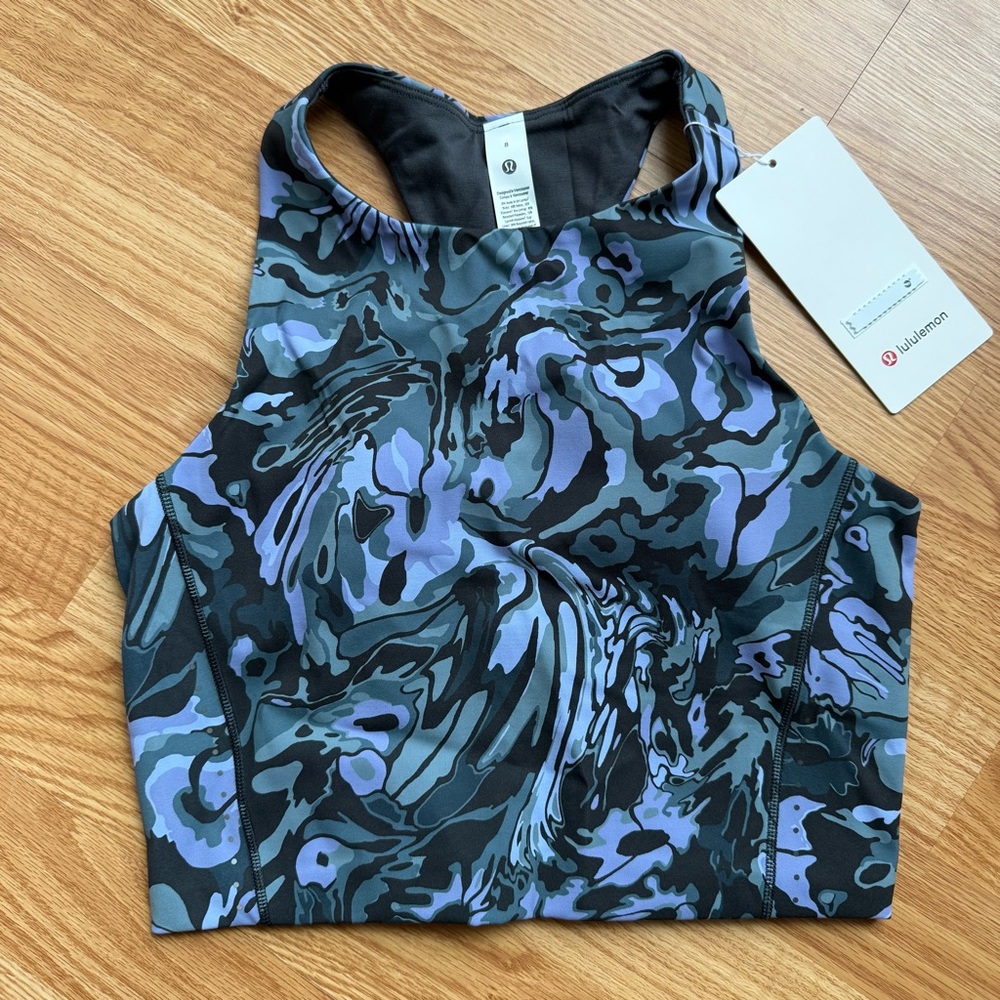 Lululemon Blue and Purple Patterned swift speed Tank cropped Top size 8 / medium - Picture 2 of 5